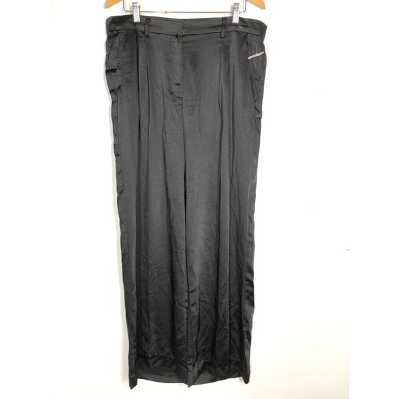 Vince Camuto Pants Pleated Wide Leg High Rise Flowy Satin Trousers Rich Black 14 - Picture 3 of 12